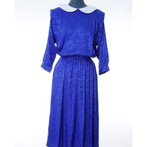 Original vintage inspired satin printed blue dress